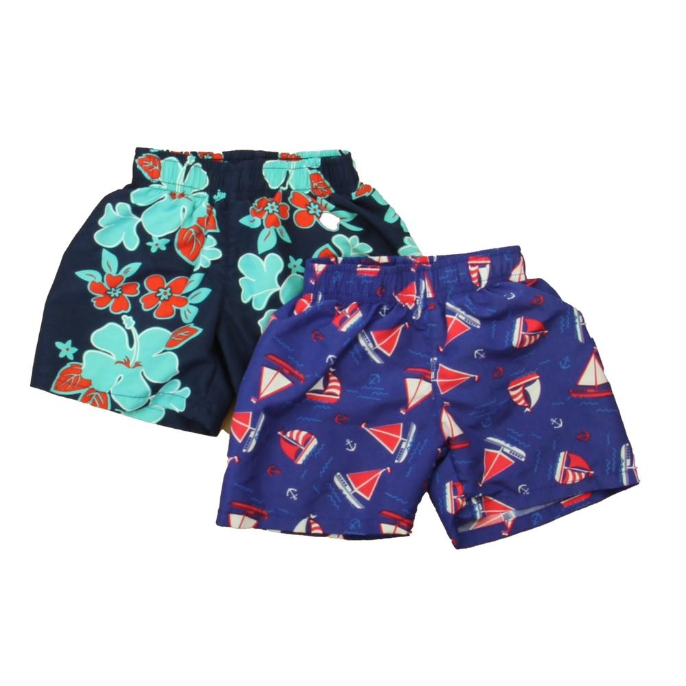 Jump N Splash Boys Blue | Red Boats | Green Flowers Trunks size: 12 Months